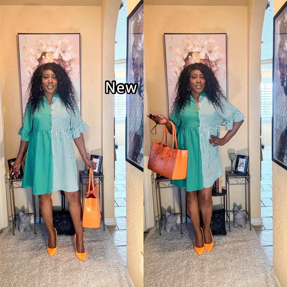 SHEIN Green and White Mini Dress - Picture 4 of 11